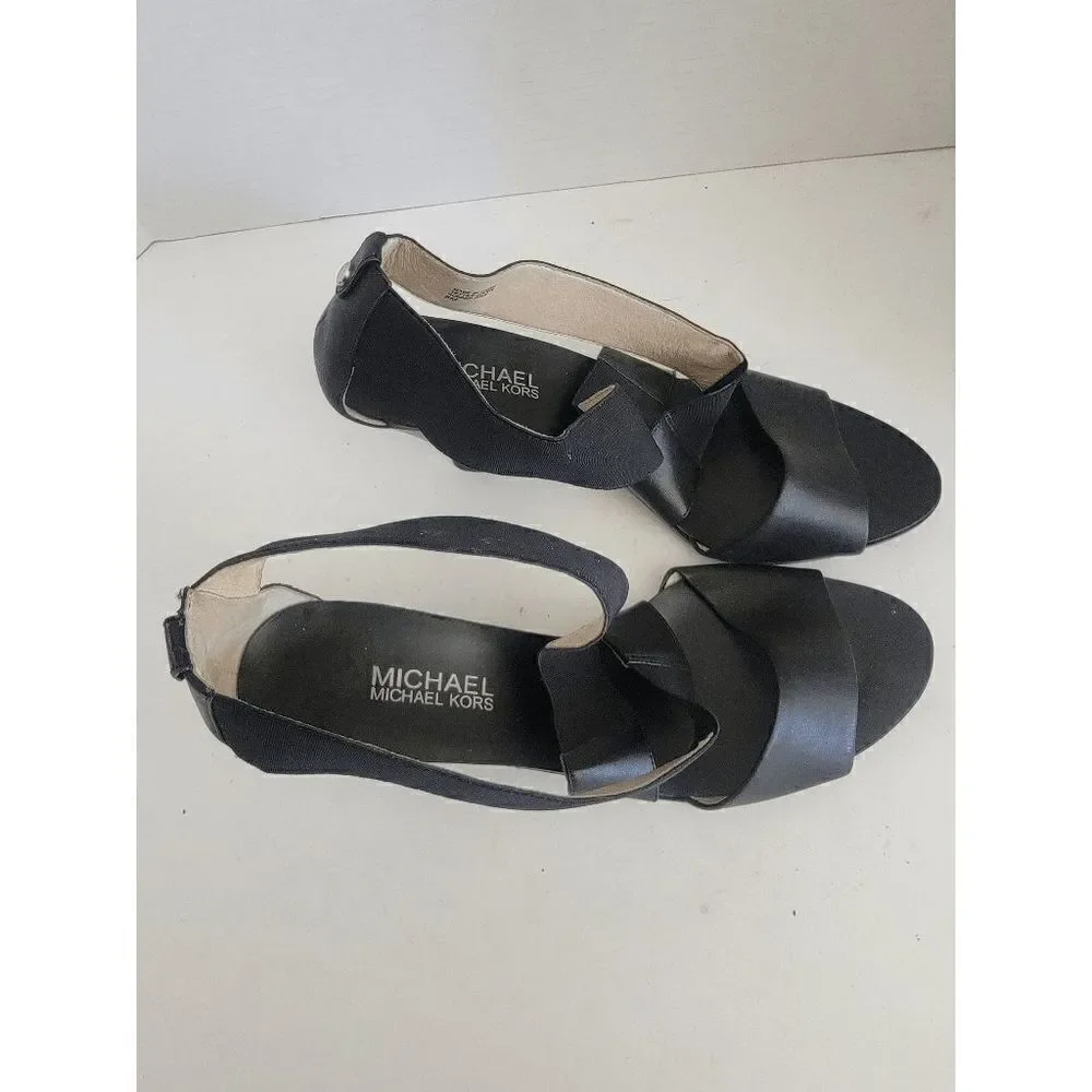 Michael by Michael Kors Women's Black  Odette Leather Cone Heel Sandals Size 8M - Picture 5 of 5